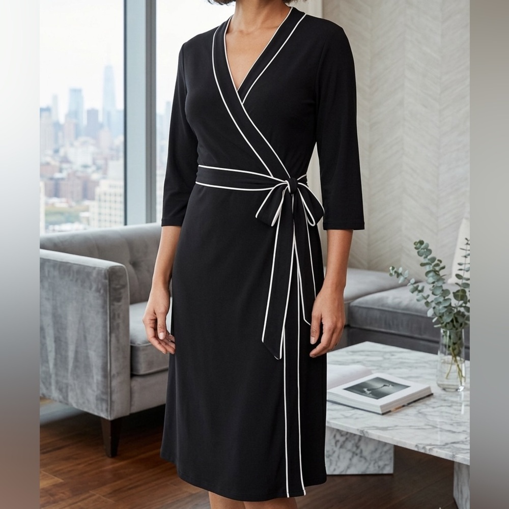 Express Black Wrap Dress with White Trim size 6